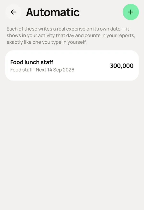 Automatic: a recurring expense and the day it next records itself.
